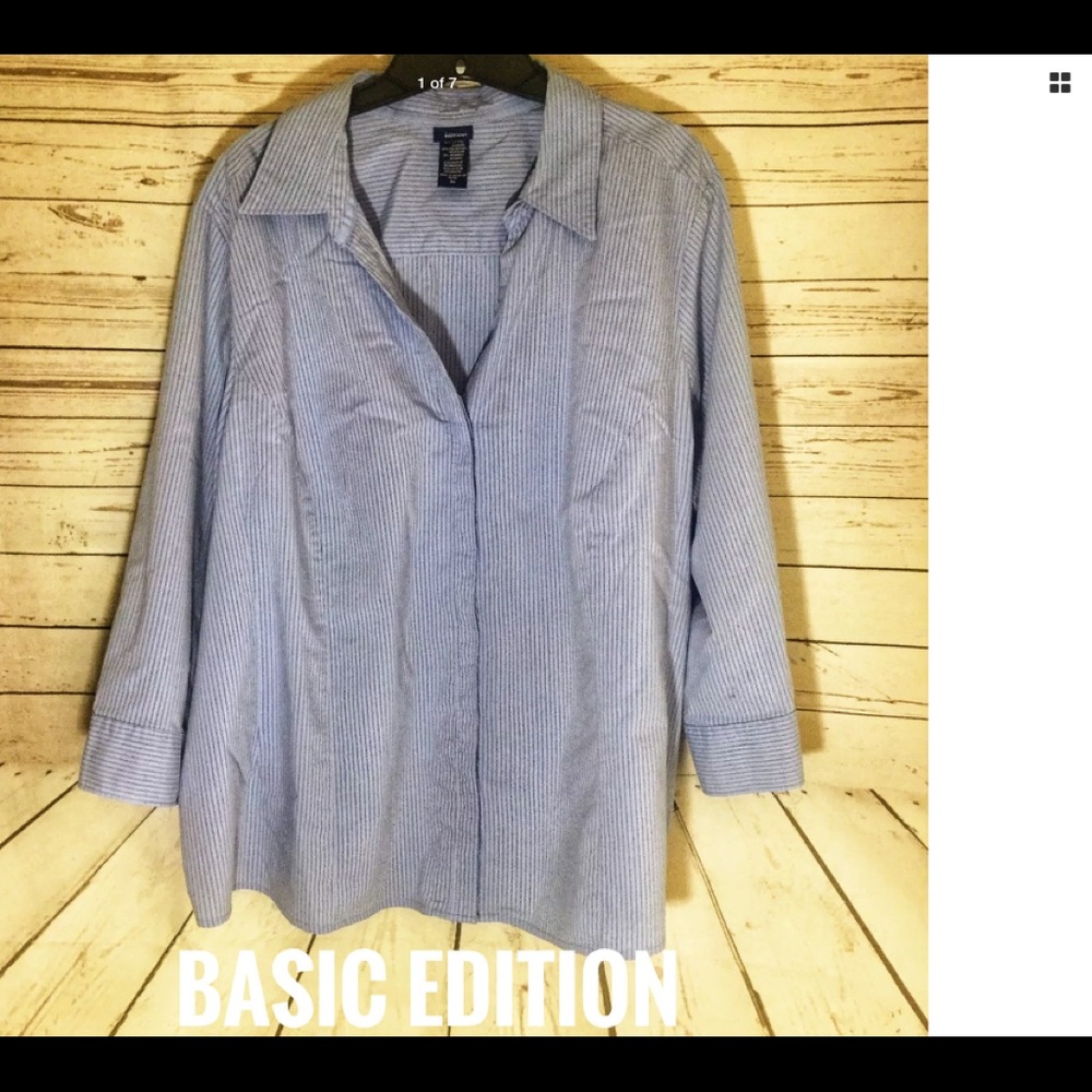 Basic Editions Blue Stripes Top Size 3X